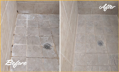 Missing Shower Caulking Before and After Restoration