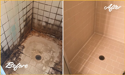 Water Damage on Tiles Before and After Shower Restoration