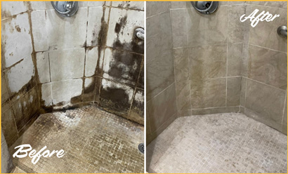 Moldy Shower Before and After Tile and Grout Cleaning and Sealing