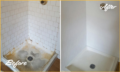 Damaged Shower Before and After Caulking Repair