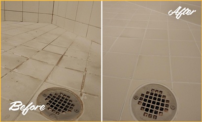 Cracked Grout and Caulking Before and After Grout Repair 