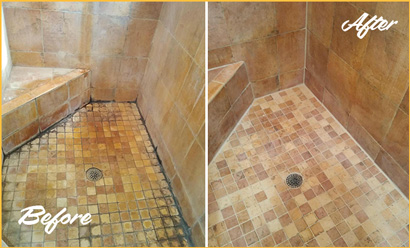 Moldy Shower Floor Before and After Grout Cleaning
