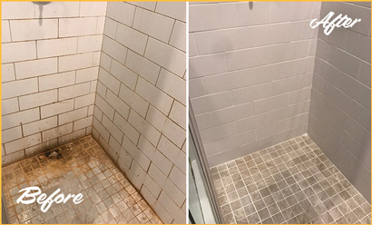 Moldy Ceramic Shower Before and After Grout Cleaning