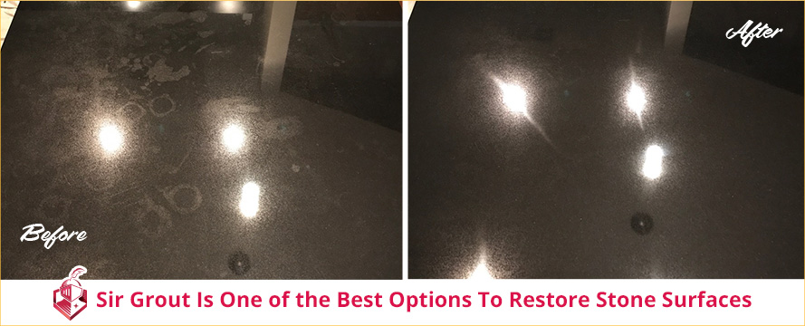Before and After of Stone Countertop That Was Etched and Stained