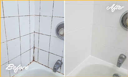 Moldy Ceramic Shower Before and After Grout Cleaning
