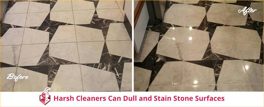 Harsh Cleaners Can Dull and Stain Stone Surfaces