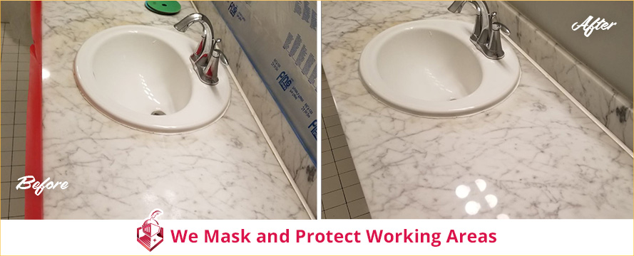 We Mask and Protect Working Areas During Our Stone Countertop Polishing