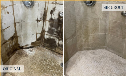 Moldy Ceramic Tiles Floor Before and After Grout and Tile Cleaning