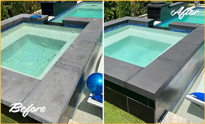 Pool Deck Before and After Stone Cleaning and Sealing