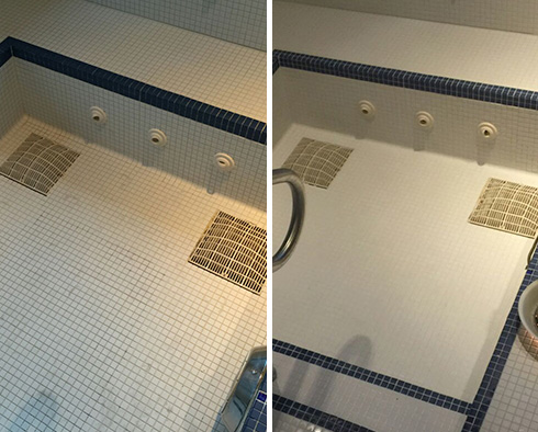 Before and After Picture of a Jacuzzi Grout Sealing Service