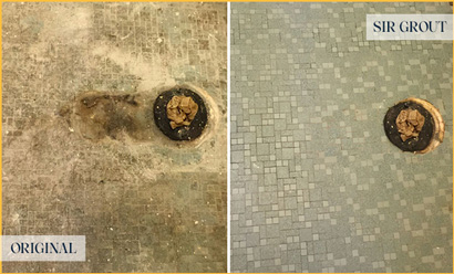 Before and After Picture of Water Damage Repair on a Tile Floor