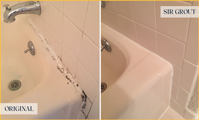 Before and After Picture of a Bathroom Sink with Damage Caulking