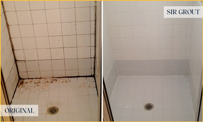 Before and After Picture of Water Damage Repair of Moldy Shower