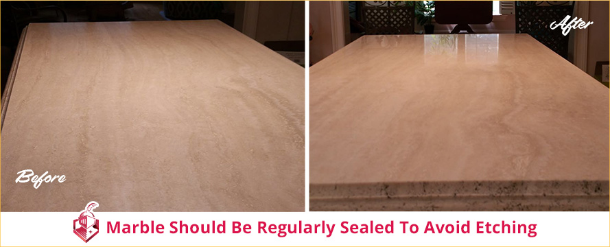 Marble countertops should be regularly sealed to avoid etching
