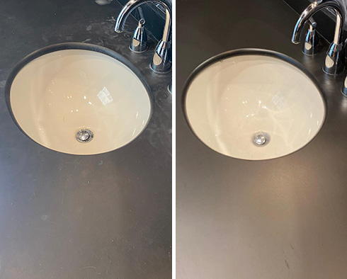 Before and After Picture of a Stone Countertop Sealing