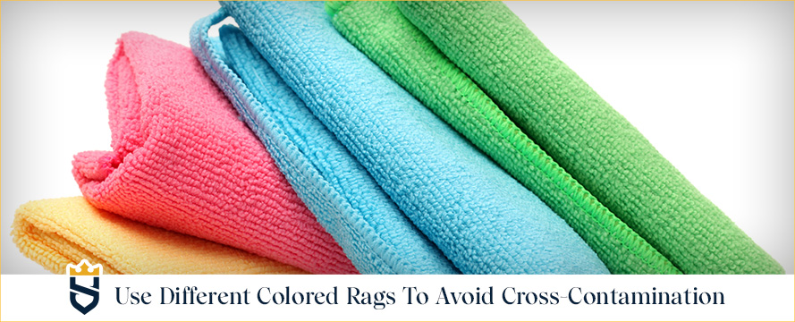 Set of Colored Rags Used on Certain Surfaces and With Specific Cleaners To Avoid Cross-Contamination