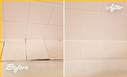 Shower Before and After Crumbling Grout Restoration
