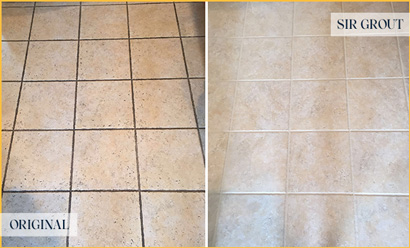 Picture of Tile Floor Before and After Grout Cleaning