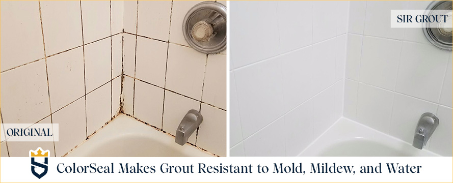 Before and After Showing Unsealed/Stained Grout and Then It's Sealed With Mold and Water-Resistant ColorSeal