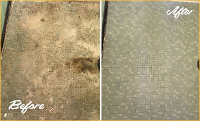 Mosaic Tile Shower Before and After a Cleaning and Sealing Service