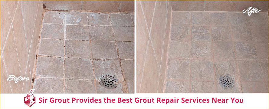 Prior to Sir Grout's Service, This Shower Had Cracked Grout and Now It's Restored Like New