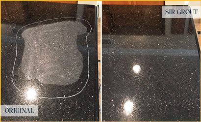 Before and After Picture of a Stone Cleaning and Sealing on Black Granite