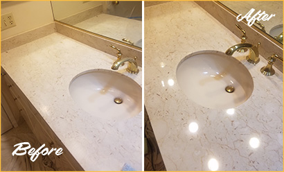 Before and After Picture of a Marble Stone Cleaning and Sealing