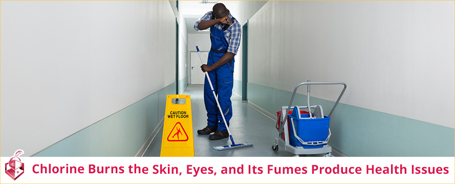 Person Mopping Covering Skin and Eyes From Chlorine Fumes Which Inhaled Can Produce Health Issues