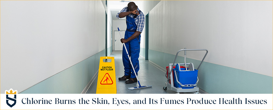 Person Mopping Covering Skin and Eyes From Chlorine Fumes Which Inhaled Can Produce Health Issues