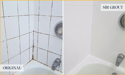  Before and After Picture of a Moldy Shower Cleaned and Sealed to Remove Mold andDirt