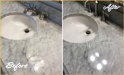 Marble Countertop Before and After Cleaning and Sealing Service