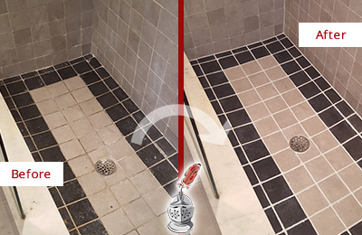 The Soap Scum on this Natural Stone Shower Was Completely Removed During a Stone Cleaning and Sealing Service Before and After Picture of a Stone Cleaning and Sealing on Natural Stone