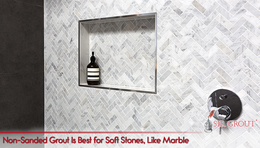 Picture of a Marble Shower Wall with Non-Sanded Grout