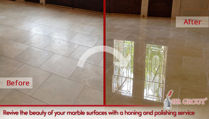 Revive the beauty of your marble surfaces with a honing and polishing service Picture of a Marble Surface Before and After a Honing and Polishing Service