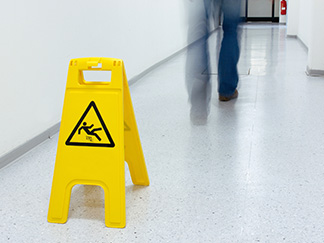 Picture of a Slippery Surface with a Slip Risk Sign
