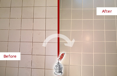 Our epoxy grout comes in a wide variety of colors to match tiles Before and after picture of a grout repair, recolor and sealing