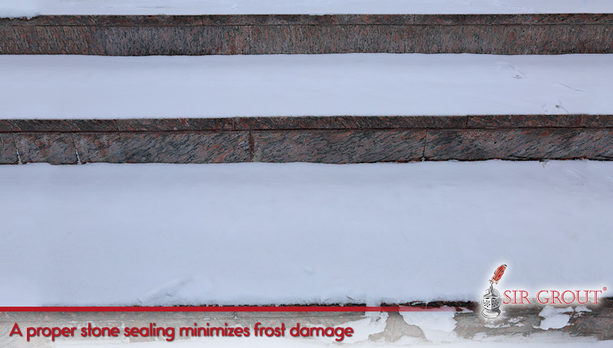 Sir Grout services can prevent discoloration and damage from snow and salt House entry covered with snow