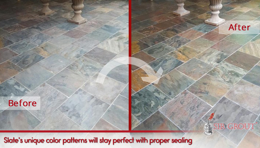Sealing slate surfaces will prevent them from getting damaged and unattractive over time Slate's unique color patterns will stay perfect with proper sealing