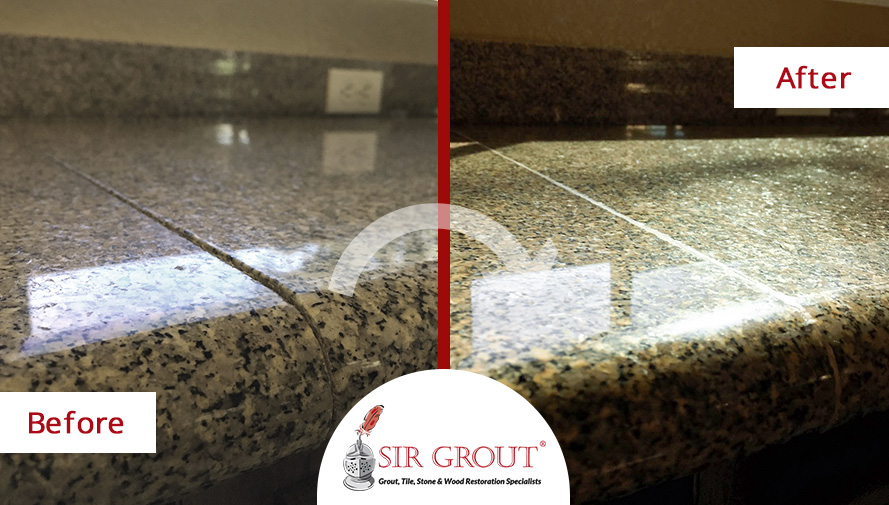 Before and After Picture of a Granite Countertop Sealing Service