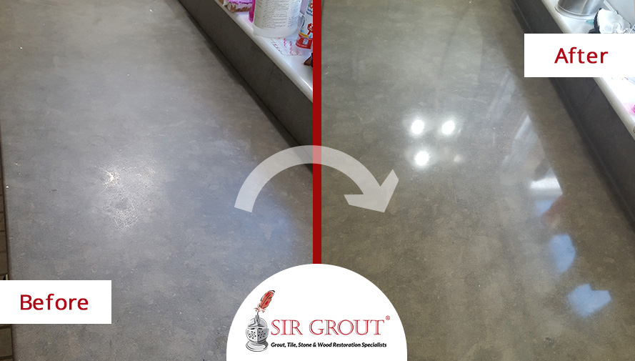 Before and After Picture of a Limestone Countertop Sealing Service