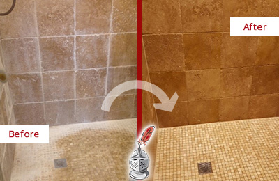 Professional Maintenance Will Safely Remove Mineral Deposits and Soap Scum From Travertine