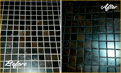 Picture of Black Tile Floor Before and After Grout Color Change