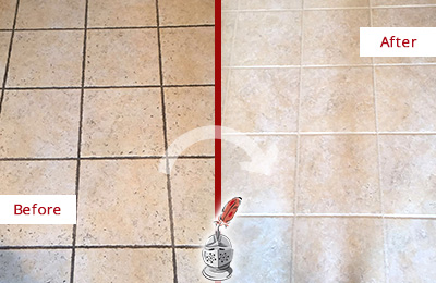 Picture of Tile Floor Before and After Grout Cleaning