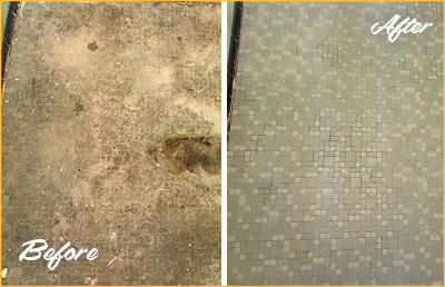 Mosaic Tile Shower Before and After a Cleaning and Sealing Service