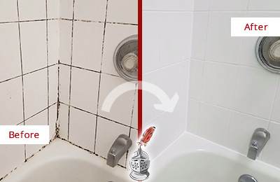 Picture of White Tile Tub Plagued with Mold