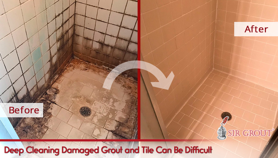Dirty Bathroom Floor Before and Now Clean After Sir Grout's Tile Cleaning Professionals Guaranteed Optimal Results