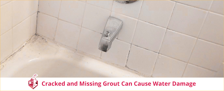 Bathtub With Cracked and Missing Grout in the Shower Joints Which Can Lead to Water Damage