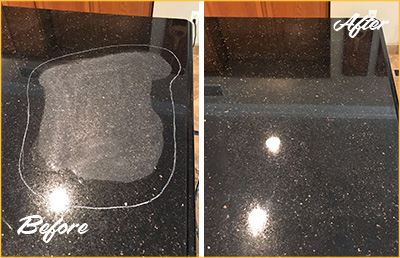 Before and After Picture of a Stone Cleaning and Sealing on Black Granite