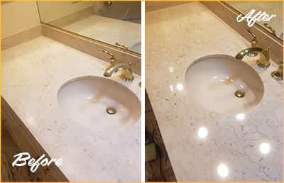 Before and After Picture of a Marble Stone Cleaning and Sealing