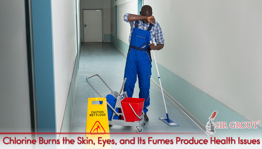 Person Mopping Covering Skin and Eyes From Chlorine Fumes Which Inhaled Can Produce Health Issues